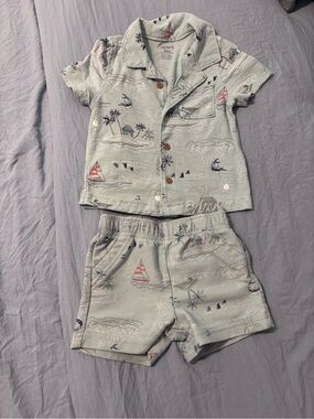 Nautical Short Set with Sailboat Print